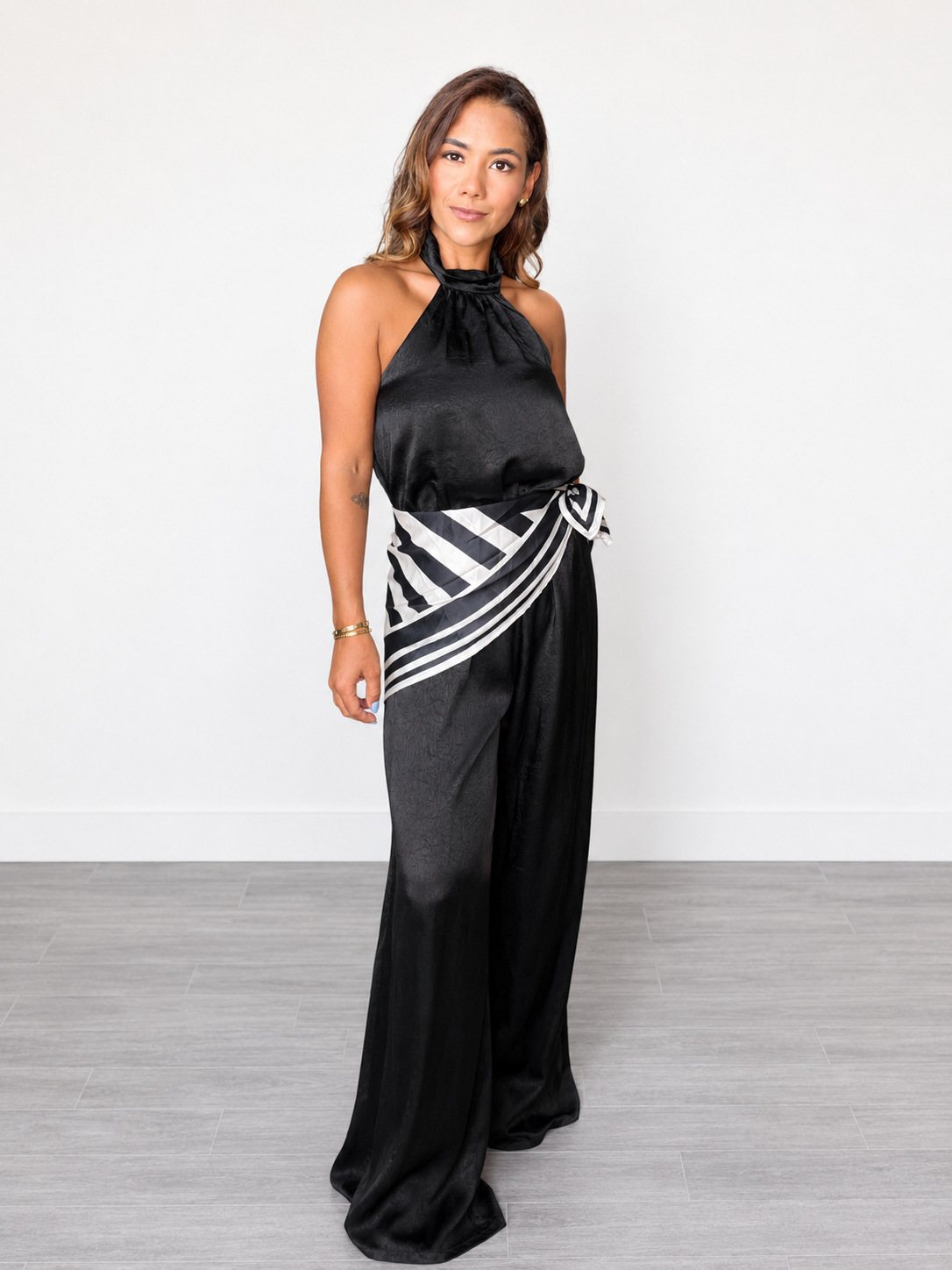 Satin Halter Wide-Leg Jumpsuit
