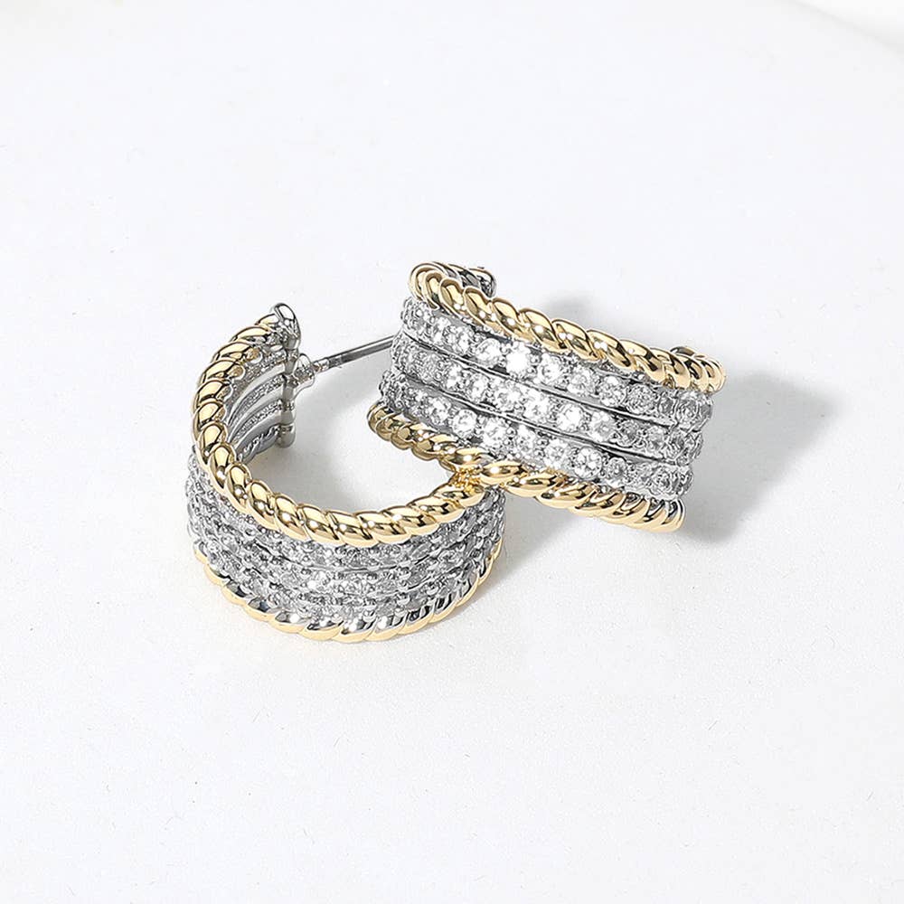 14K Gold Plated Two Tone Mini Hoop Earrings
