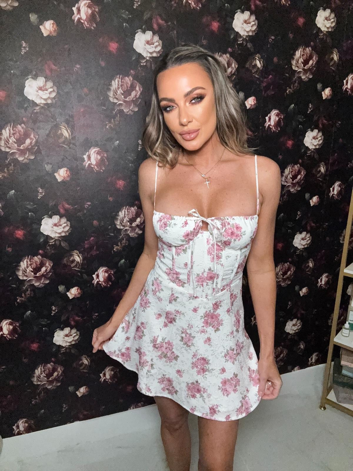 Flower Jacquard Mini Dress