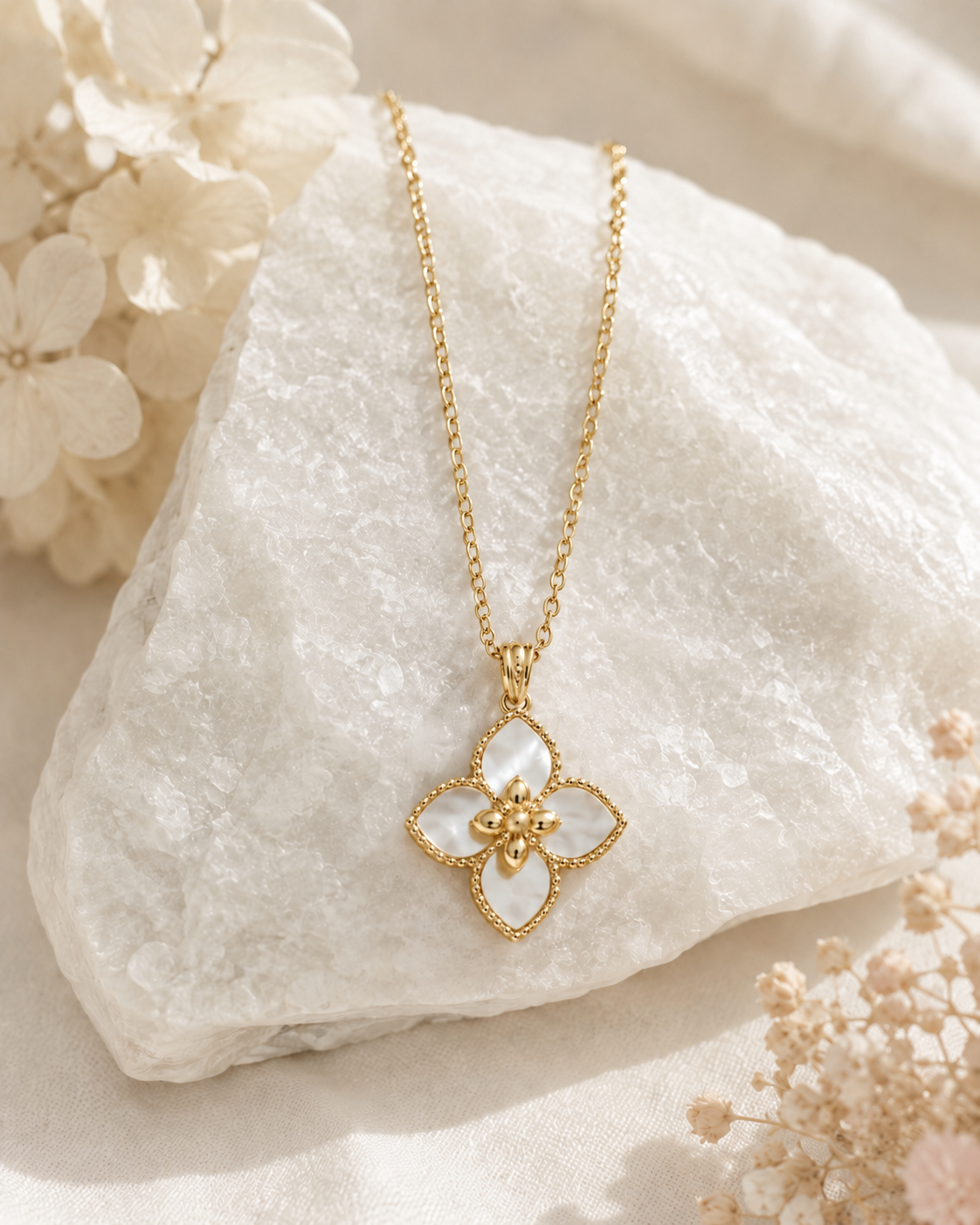 CZ Floral Pendant Gold Necklace