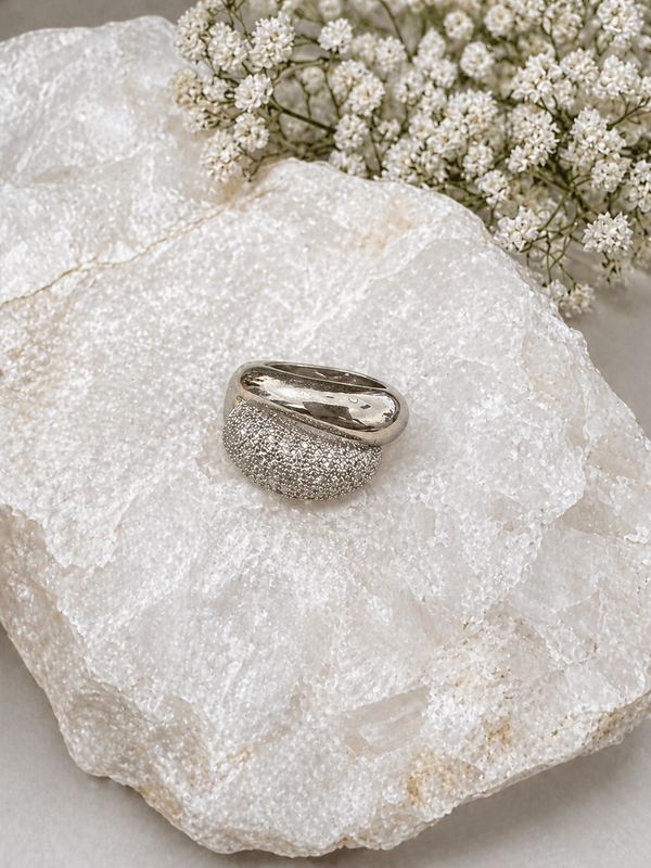 Silver CZ Open-Back Statement Ring