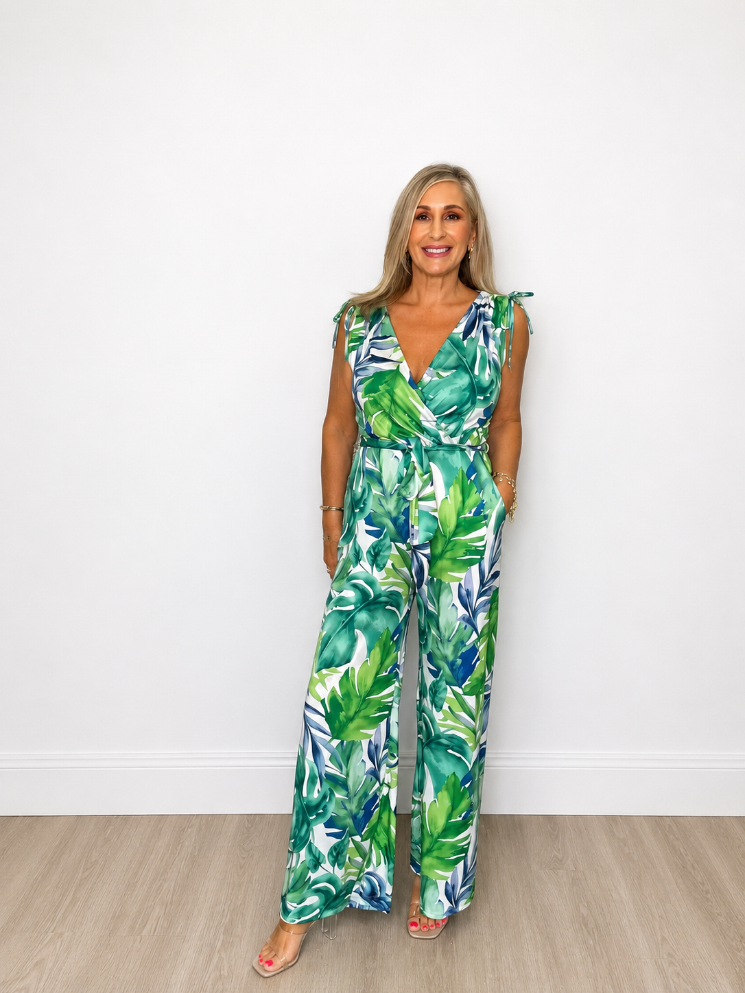 Tropical Print Wide Leg Jumpsuit