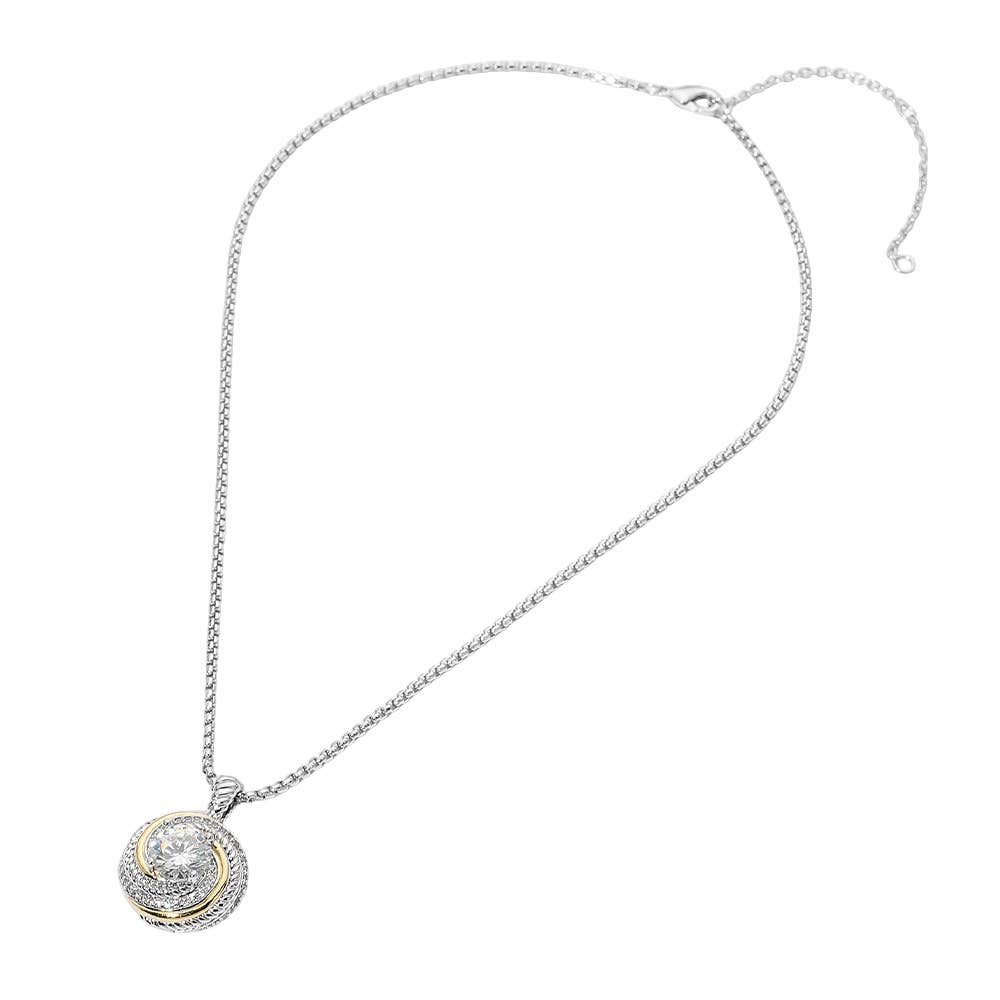 14K Gold Plated Two Tone Round Swirl Pendant Necklace