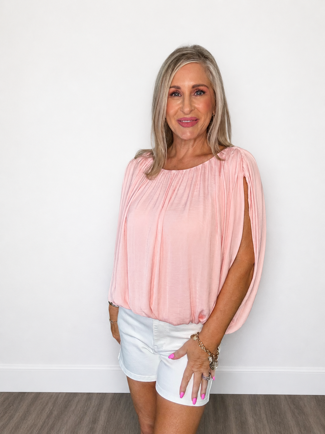 Grecian Drape Bubble Blouse Top
