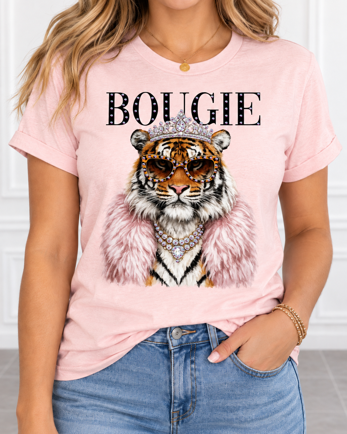 Bougie Tiger Glam Rhinestone Graphic Tee Top