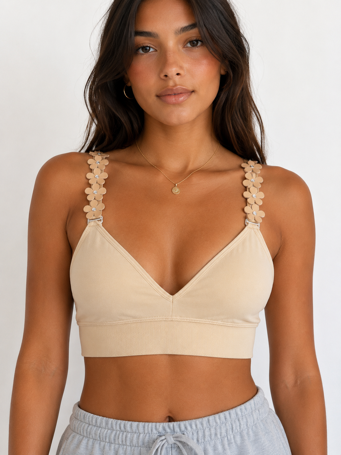 Vegan Leather Flower Strap-It Bra