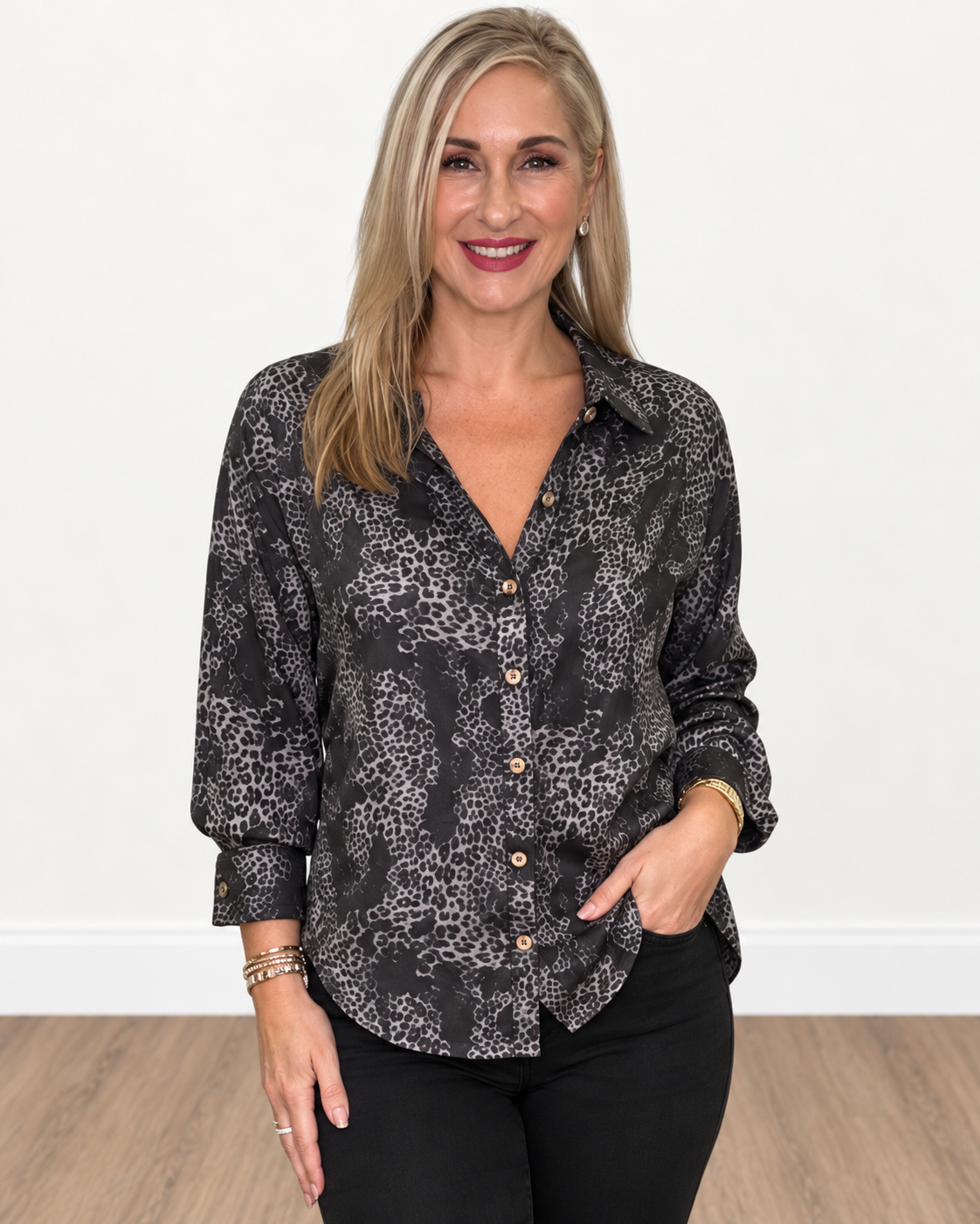 Leopard Satin Button-up Shirt
