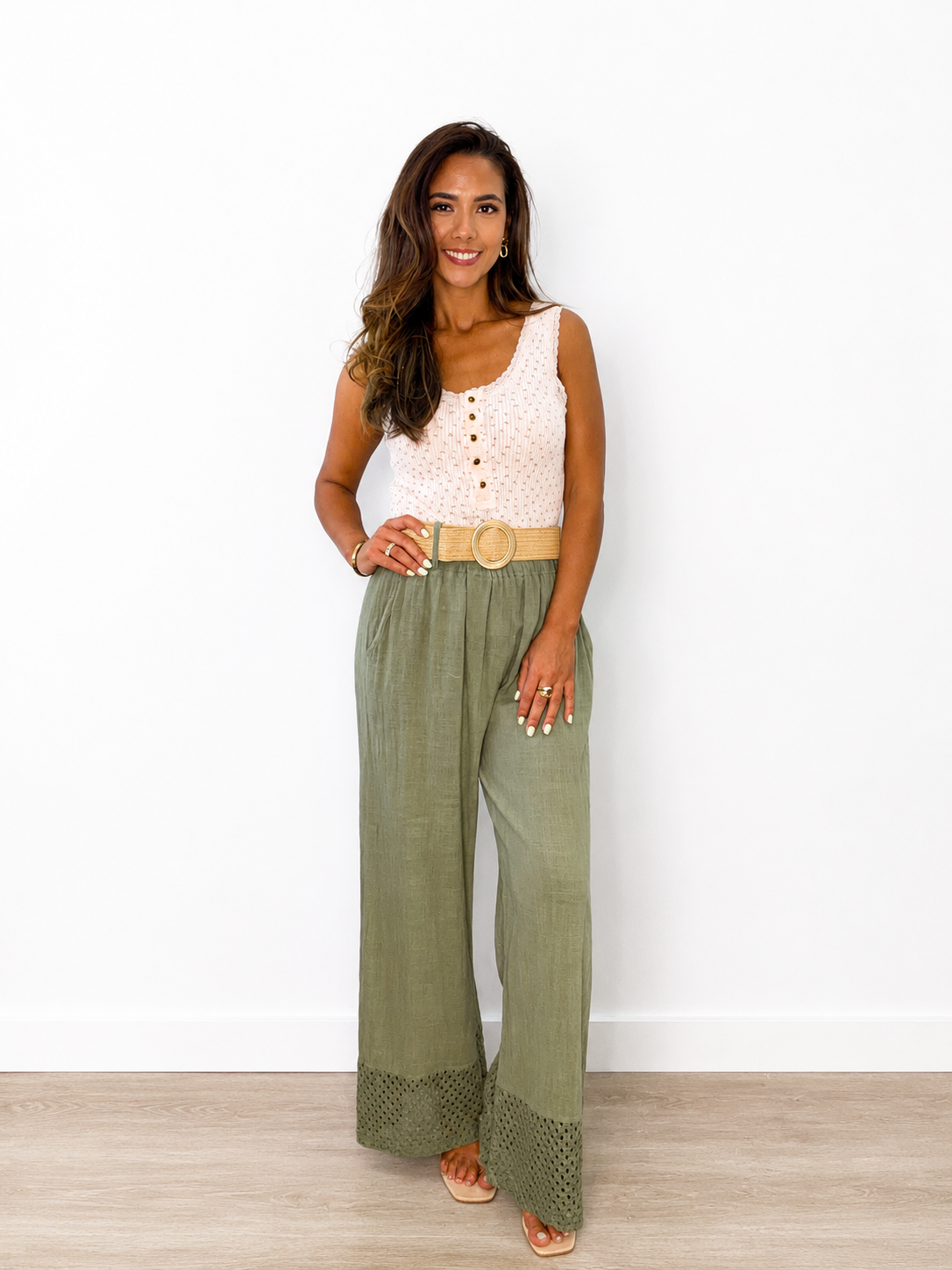Floral Ribbed Knit Henley Tank Top by Pol