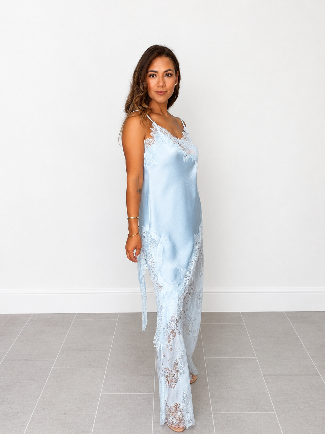 Satin Cami & Lace Wide-Leg Pant Set