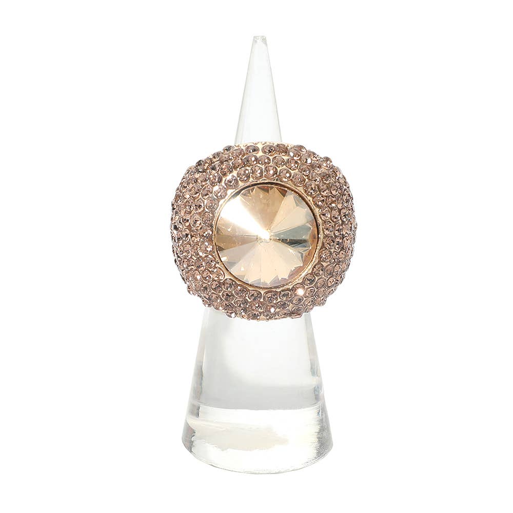 Bold Round Stone Accent Rhinestone Pave Statement Stretch Ring