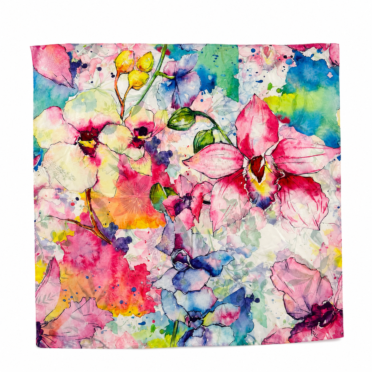 Pink Watercolor Floral Satin Scarf
