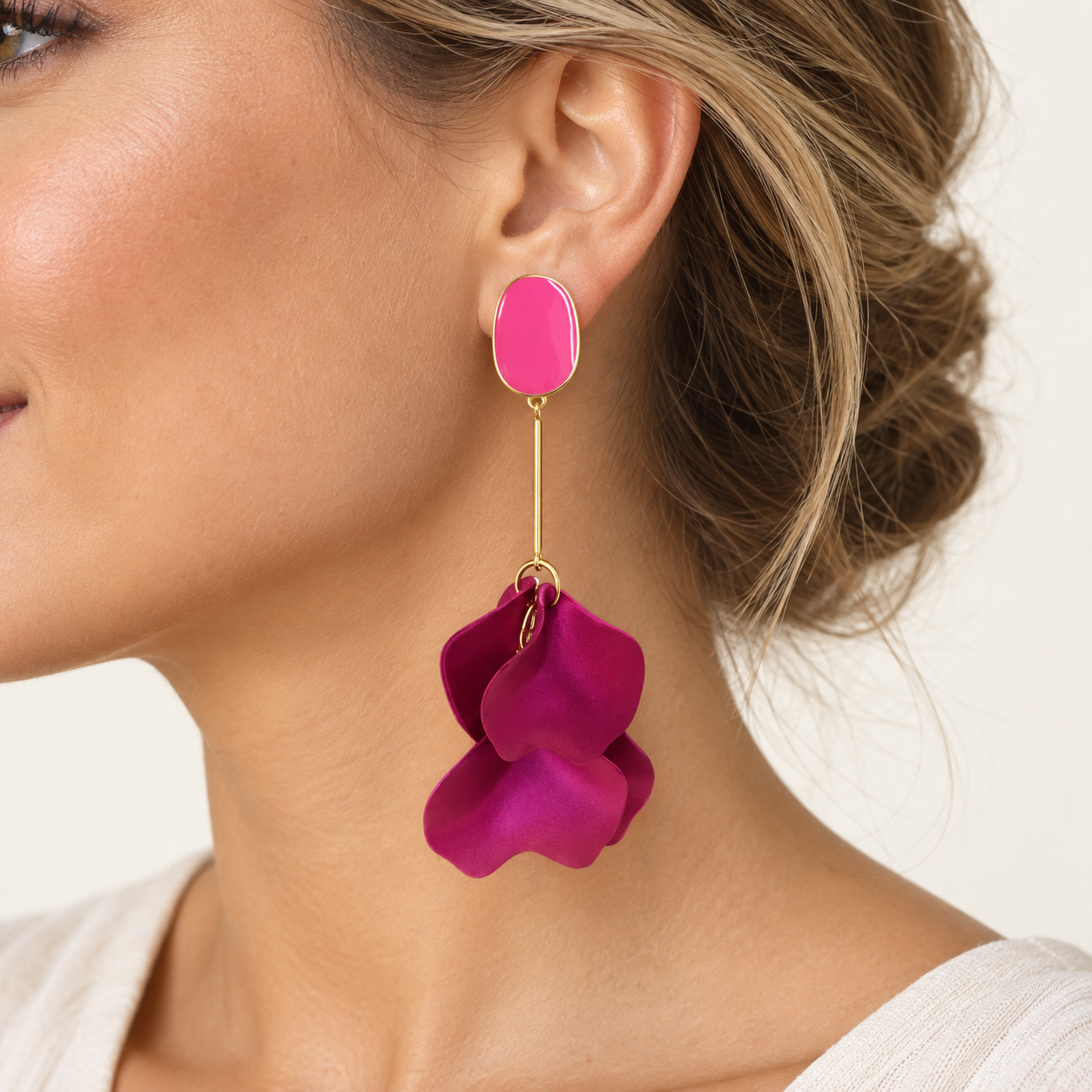 Pink Petal Drop Earrings