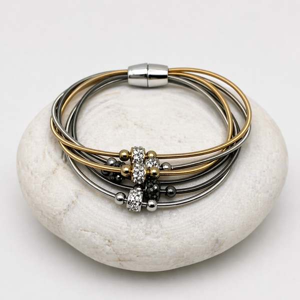 Rhinestone & Beaded Piano Wire Magnet Bracelet