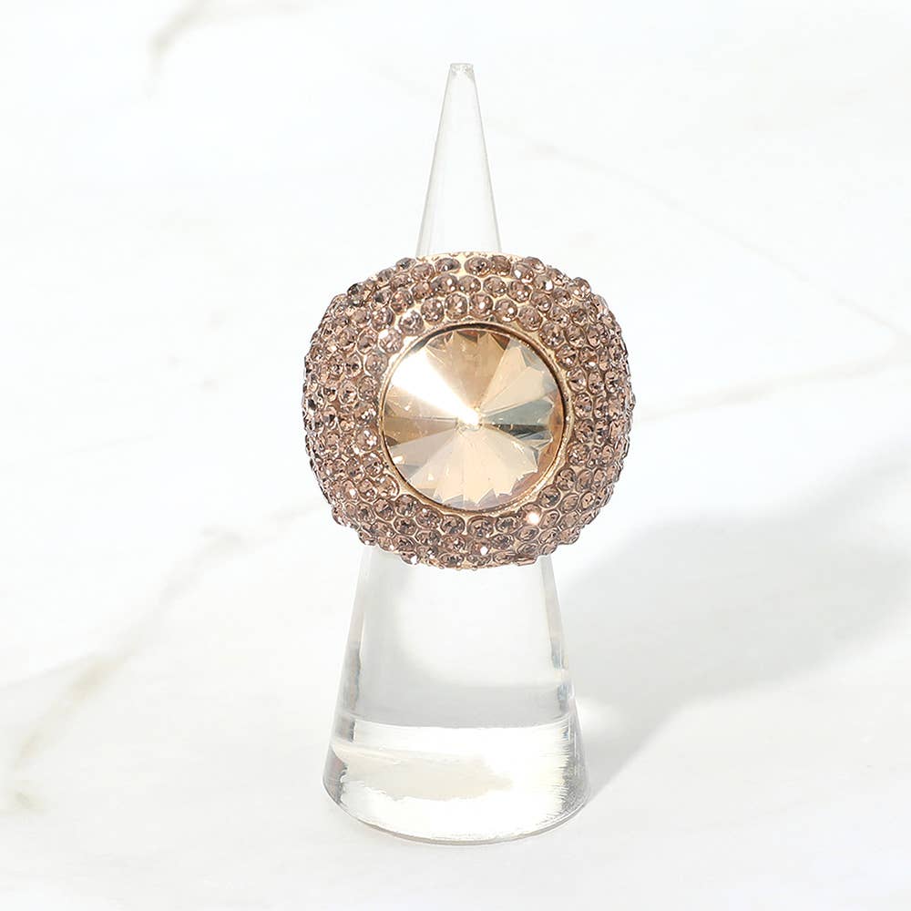 Bold Round Stone Accent Rhinestone Pave Statement Stretch Ring