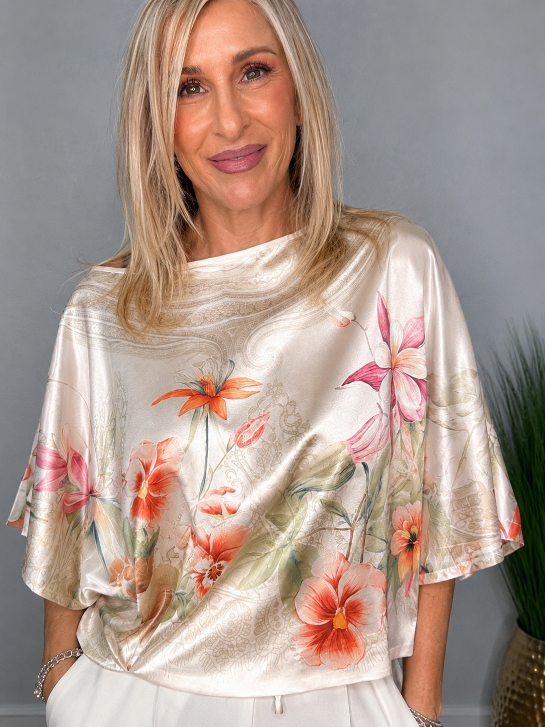 Floral Dolman Sleeve Top & Wide Leg Pants Set