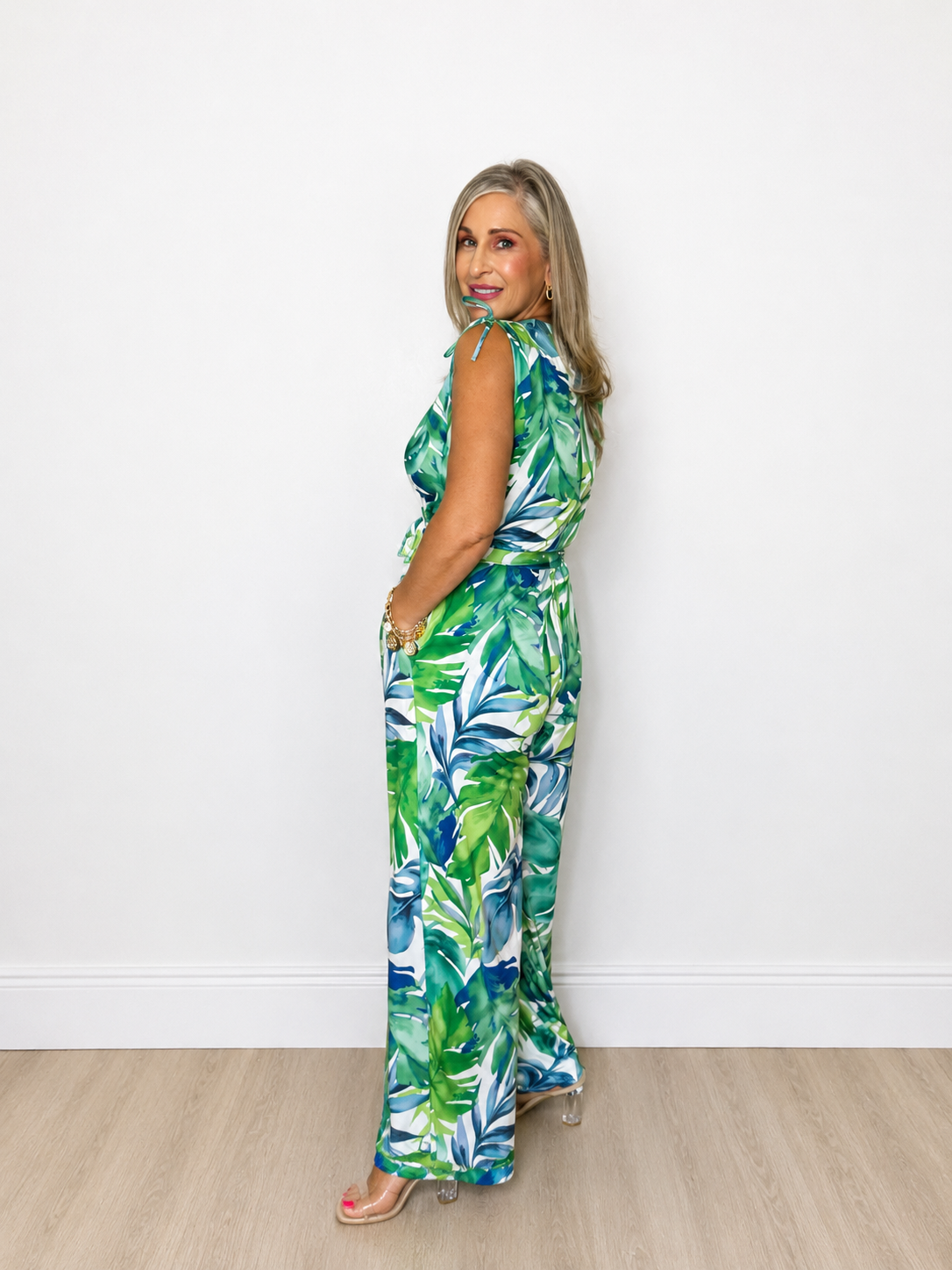 Tropical Print Wide Leg Jumpsuit