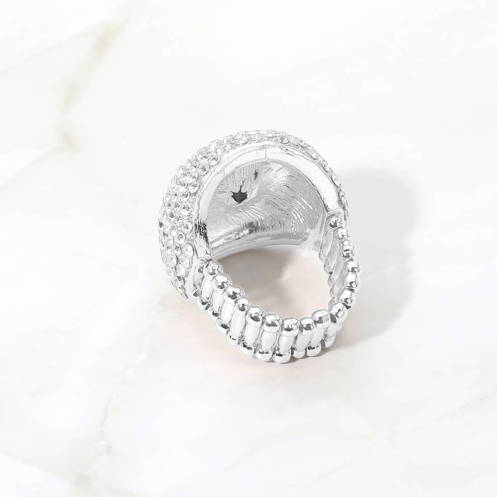 Bold Round Stone Accent Rhinestone Pave Statement Stretch Ring
