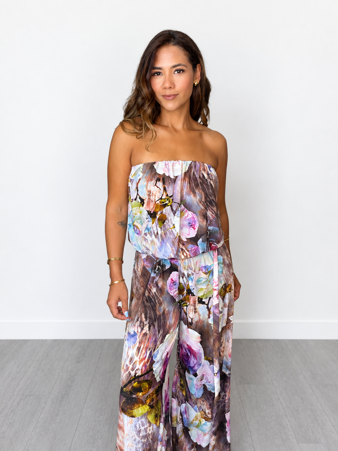 Purple Floral Wide Leg Jumpsuit