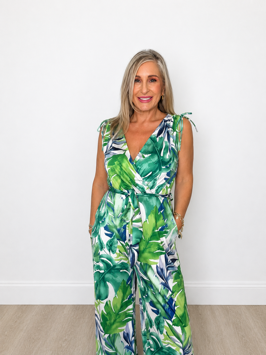 Tropical Print Wide Leg Jumpsuit