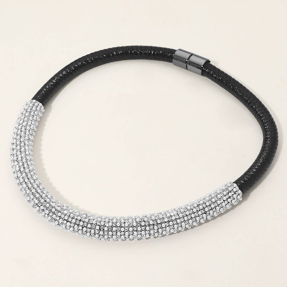 Bling Studded Metal Wire Wrapped Magnetic Necklace