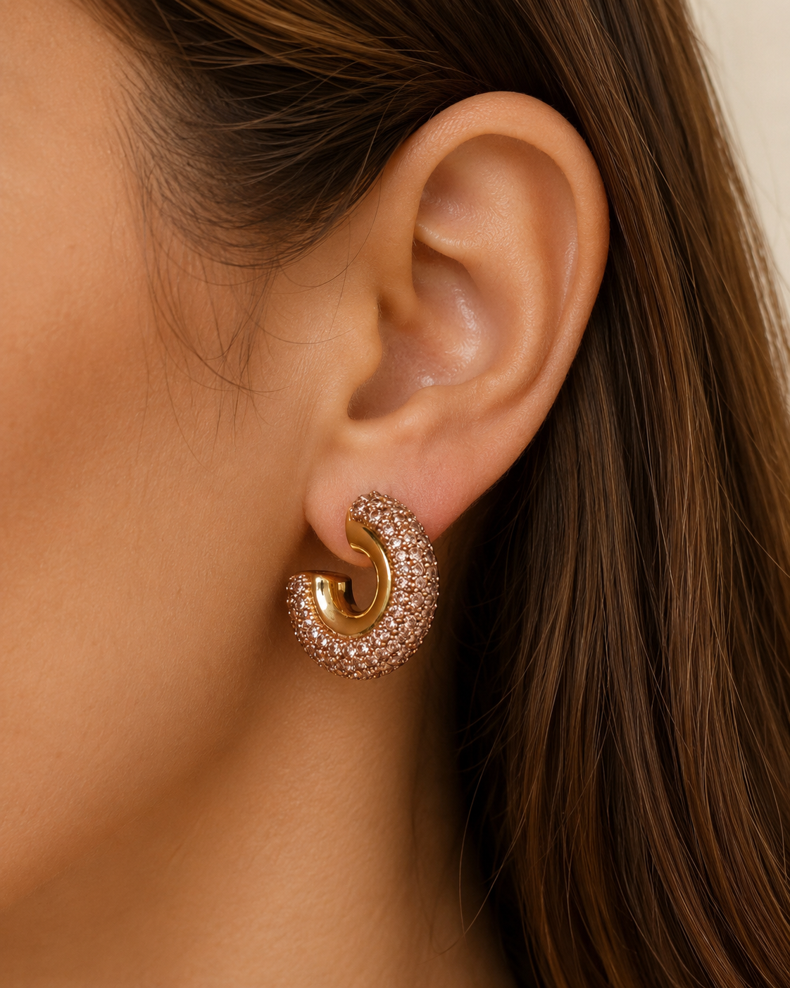Crystal-Encrusted Gold Hoop Earrings