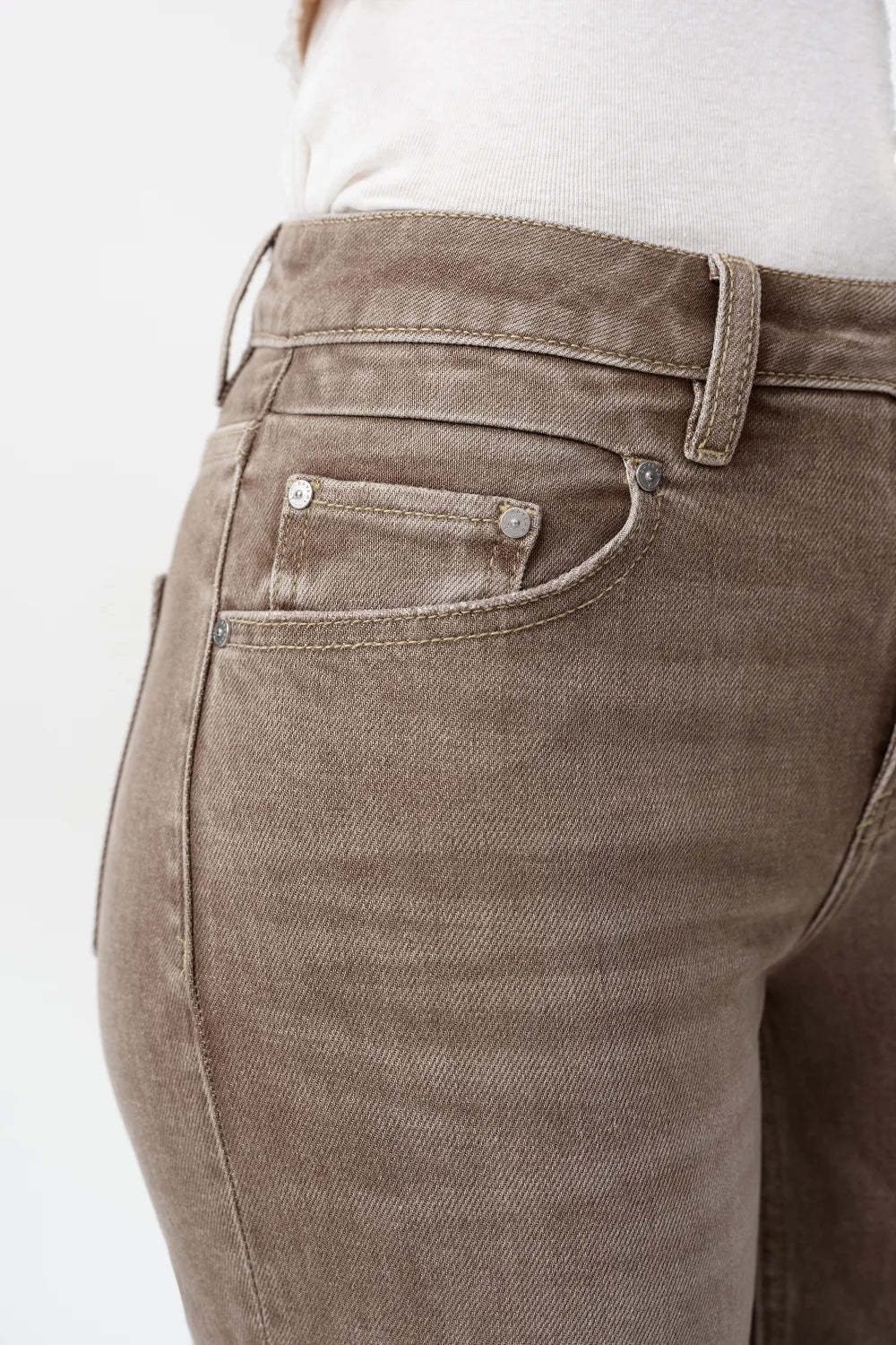 Coffee Wash Mid Rise Straight Leg Jeans