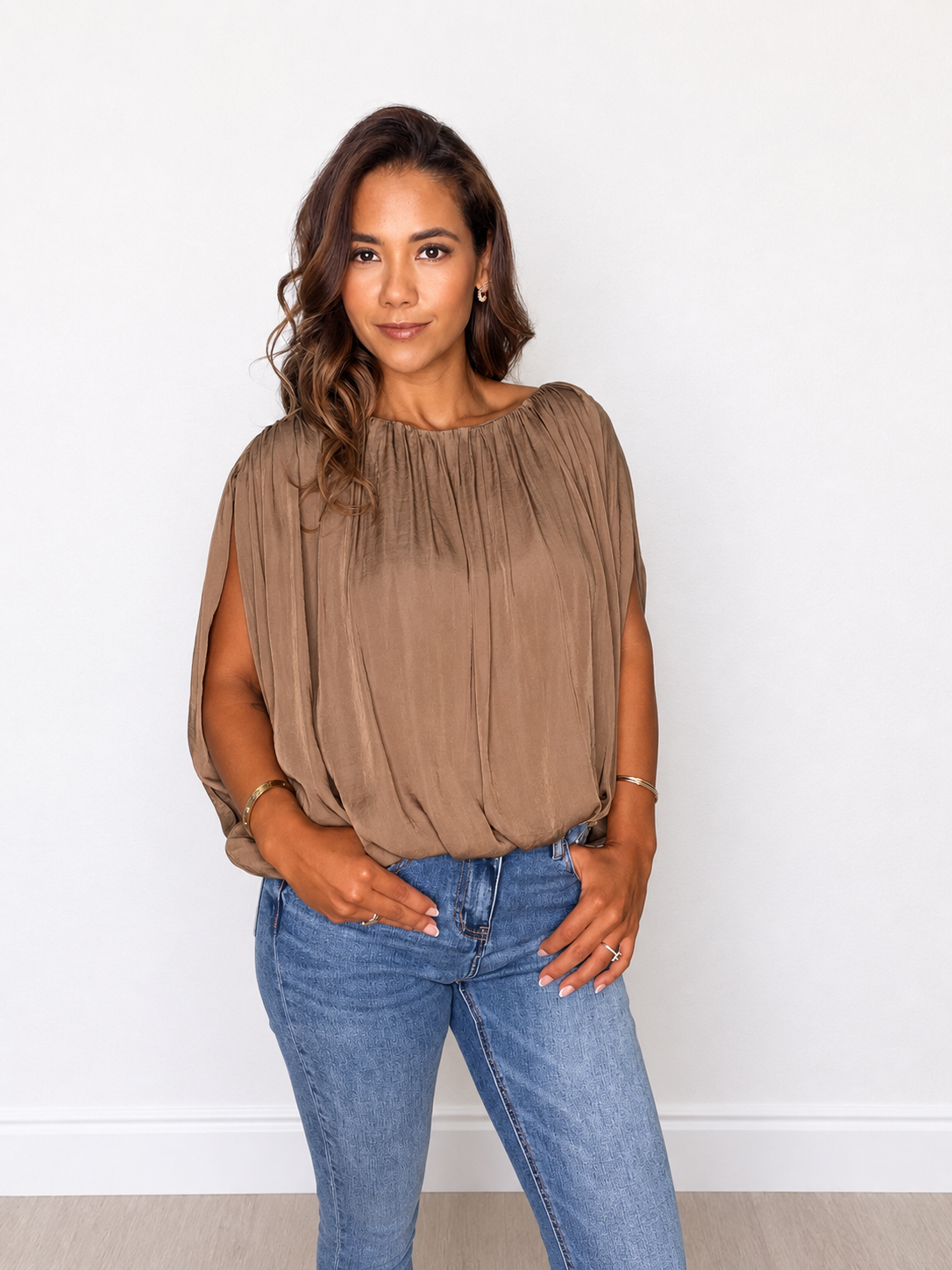 Grecian Drape Bubble Blouse