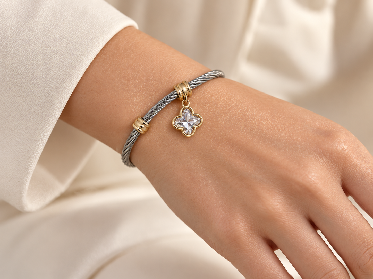 Two Tone Cuff Charm Bracelet