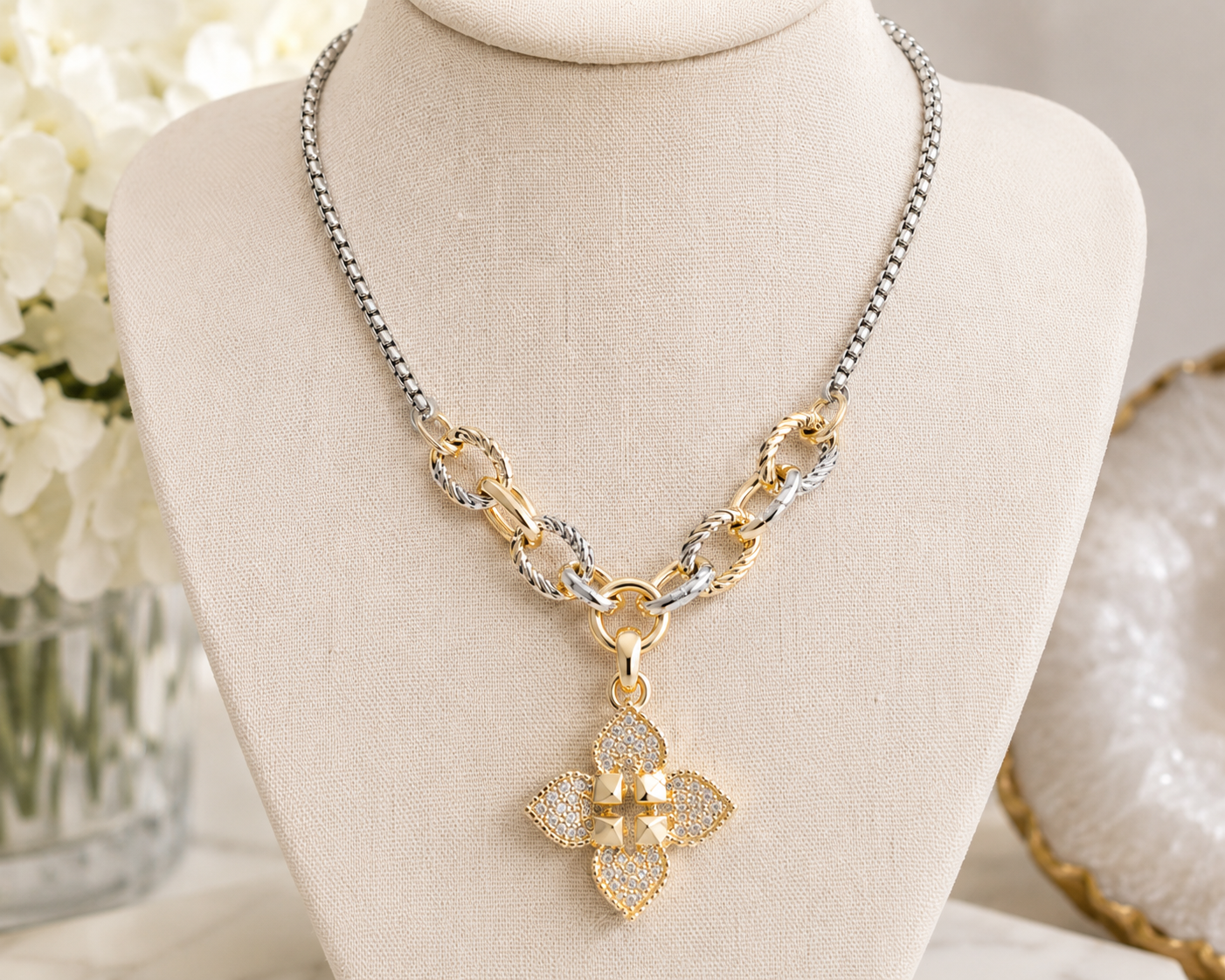 Floral Crystal Pendant Necklace