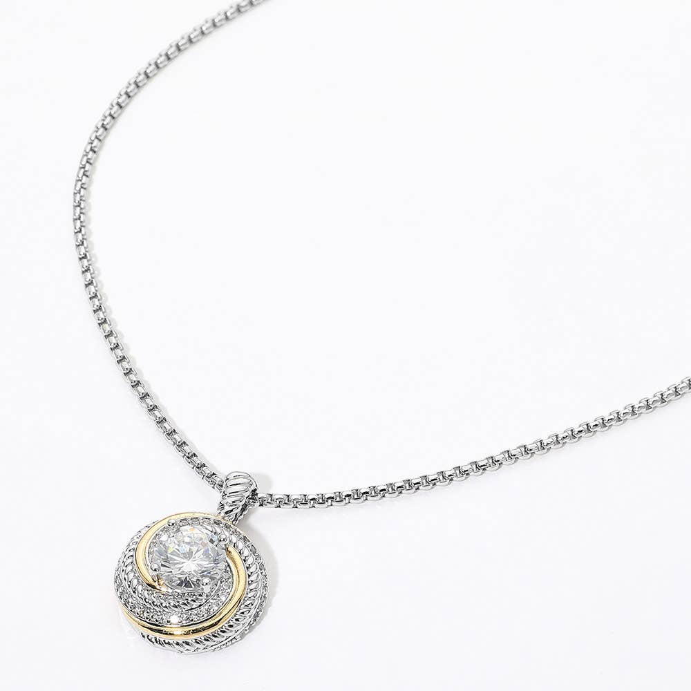 14K Gold Plated Two Tone Round Swirl Pendant Necklace