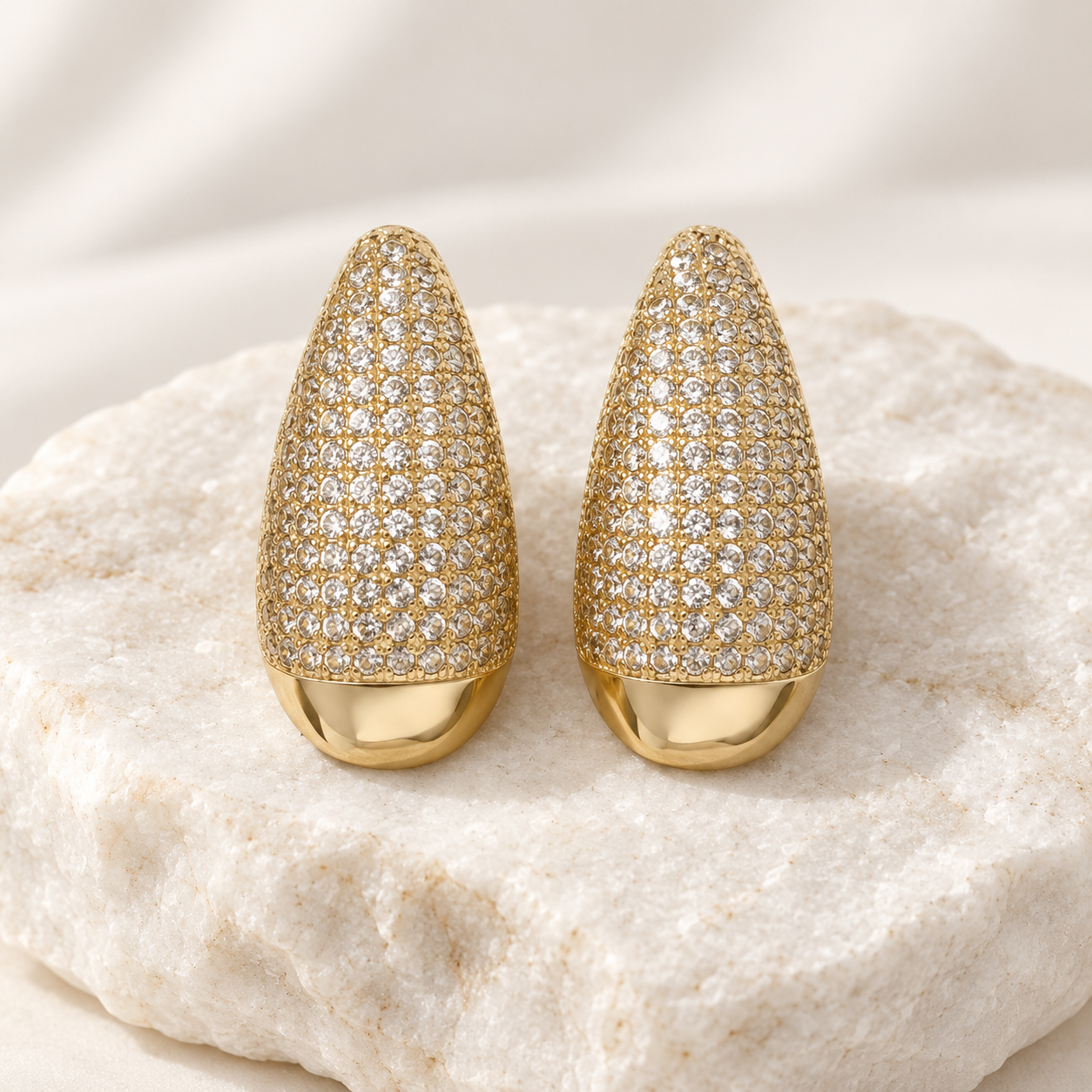 Golden Teardrop Cubic Zirconia Stud Earrings