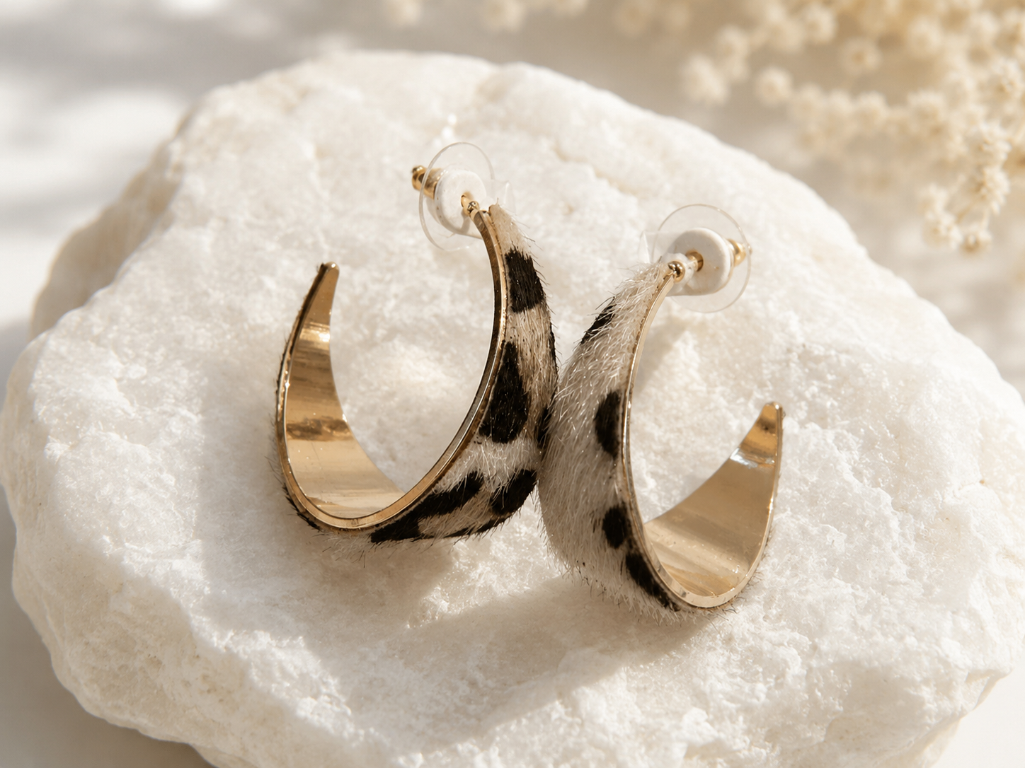 Faux-Fur Animal Print Hoop Earrings