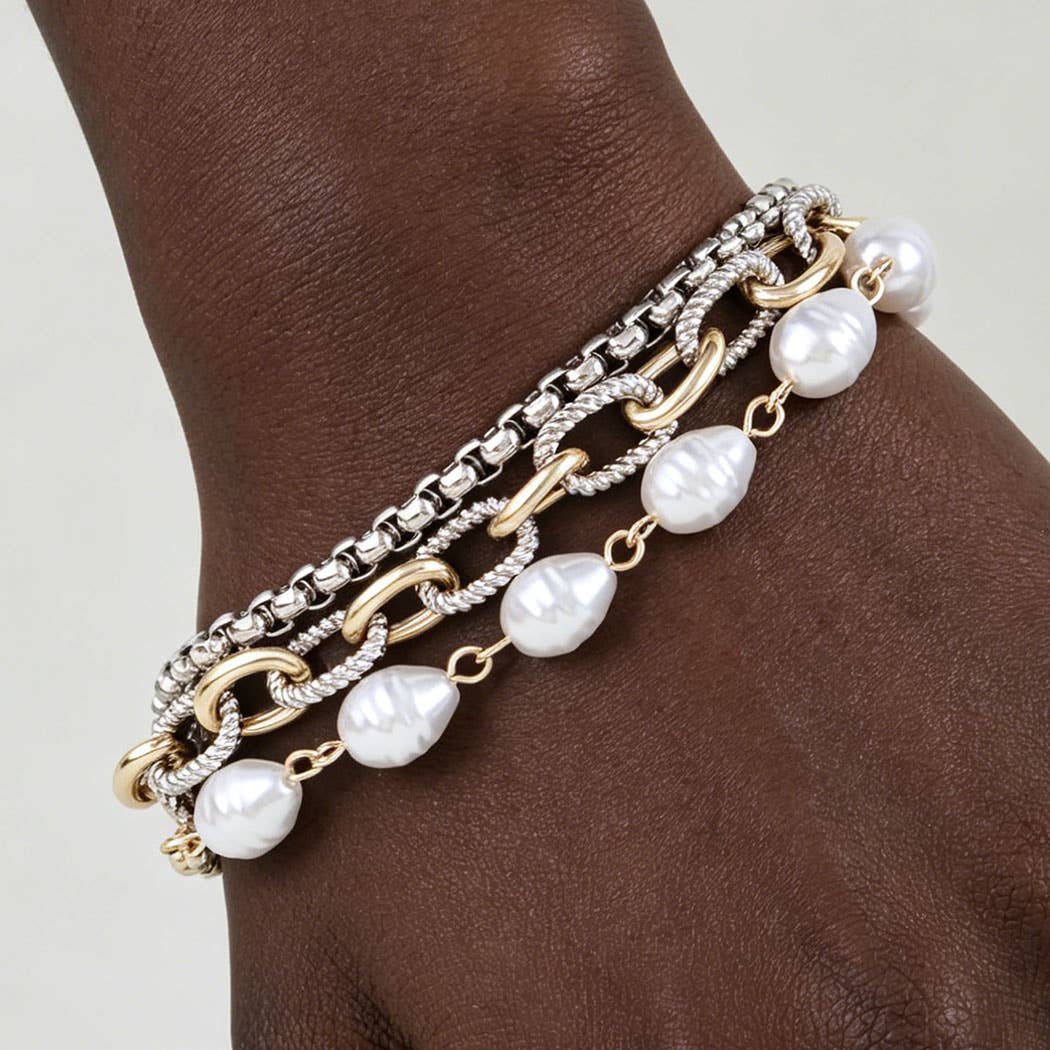 Gold Silver CZ Chain Bracelet