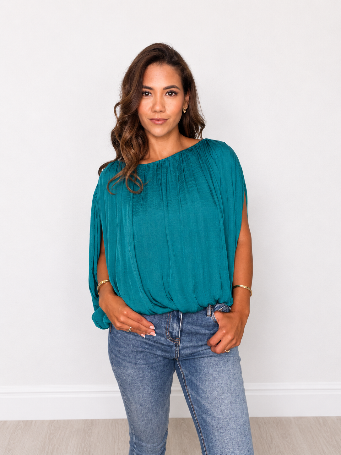 Grecian Drape Bubble Blouse