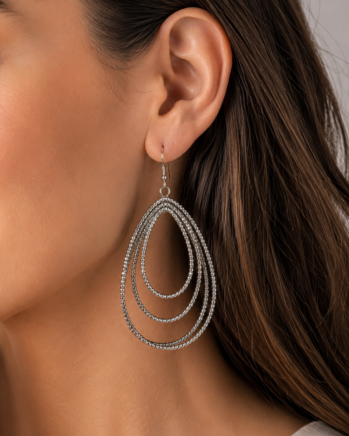 Silver Triple Teardrop Earrings
