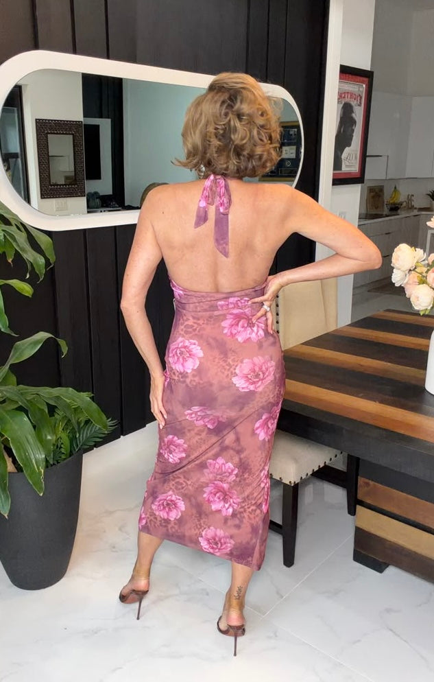 Slinky Floral Animal Print Midi Dress