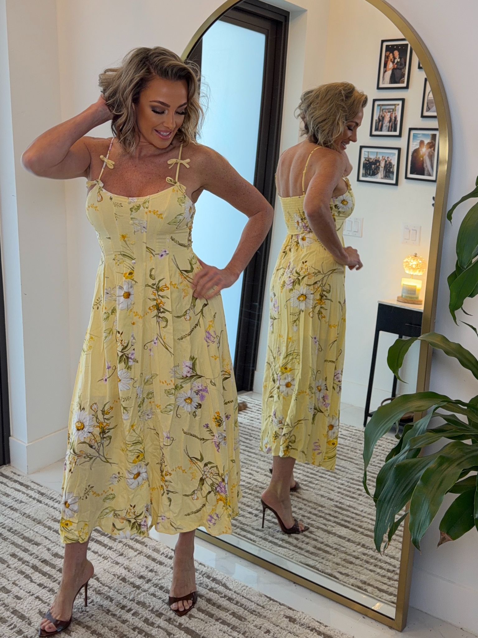 Floral Spaghetti Strap Bow Detail Midi Dress