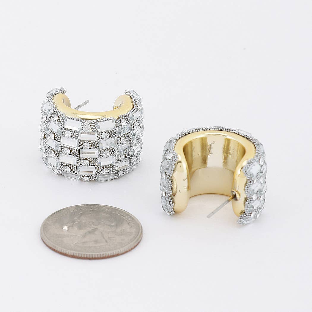 Pave Baguette Rhinestone Chunky C-Hoop Earrings