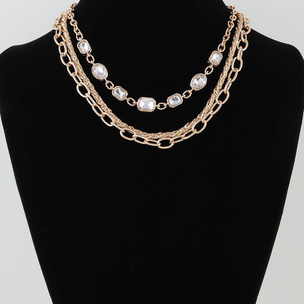 Multi Rhinestone Charm Chain Necklace