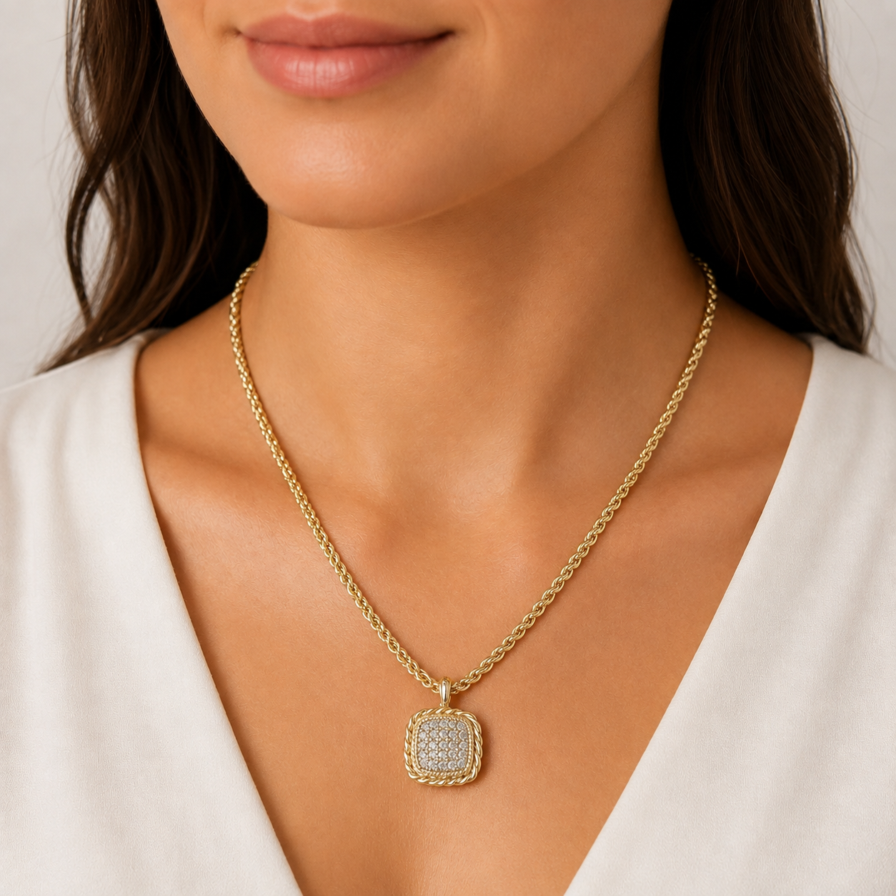 Gold Braided Pavé Pendant Necklace