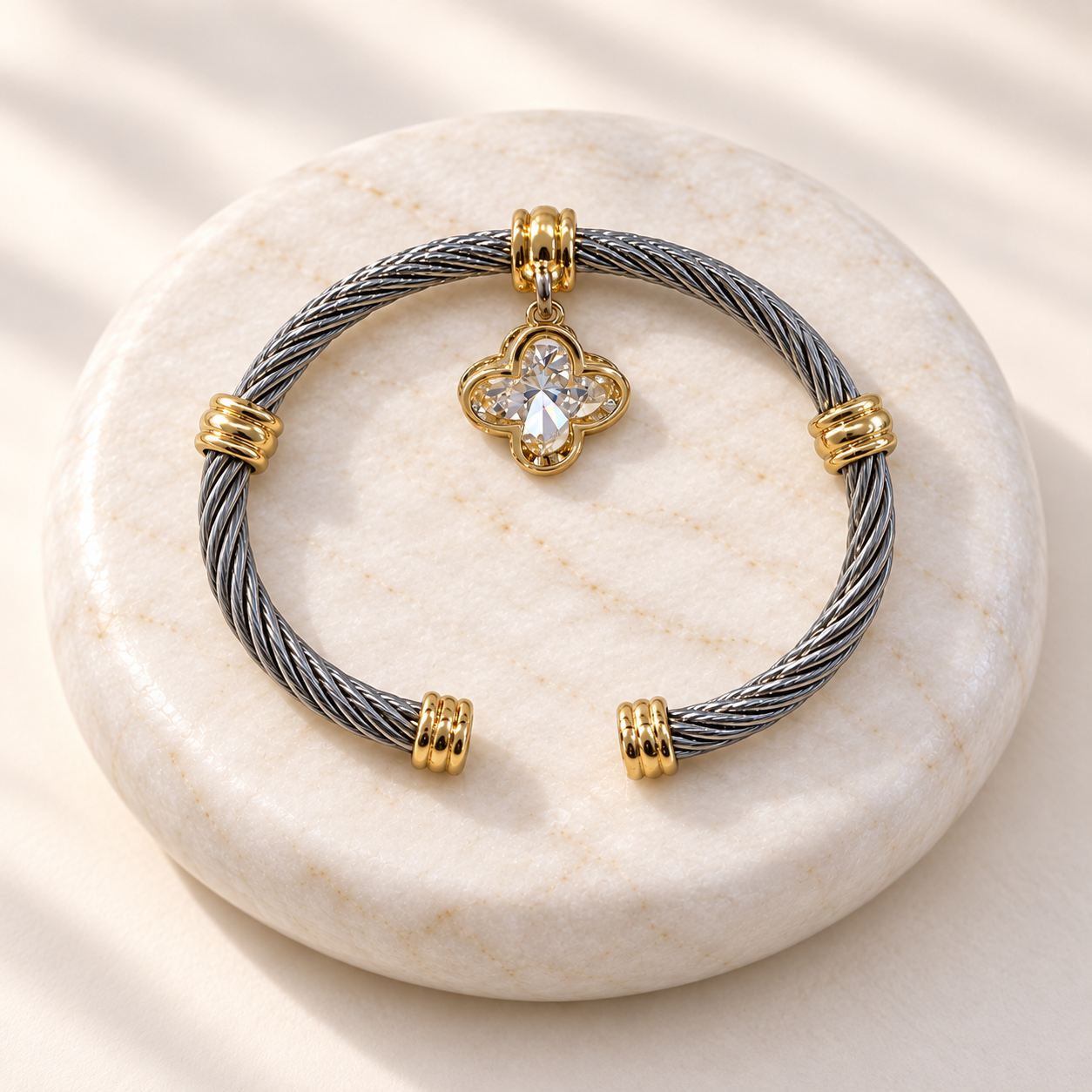 Two Tone Cuff Charm Bracelet