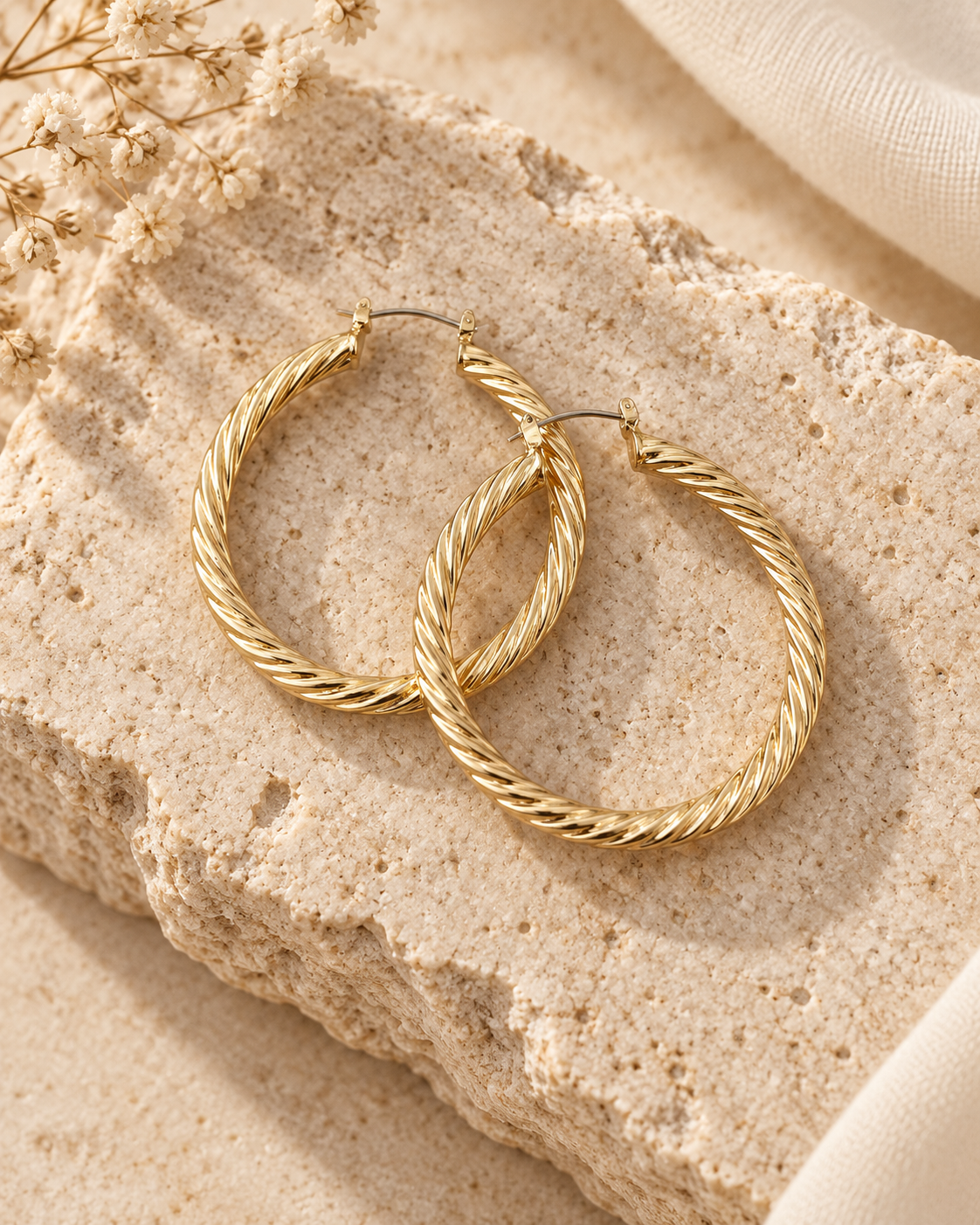 Twisted Midsize Hoop Earrings – 14K Plated