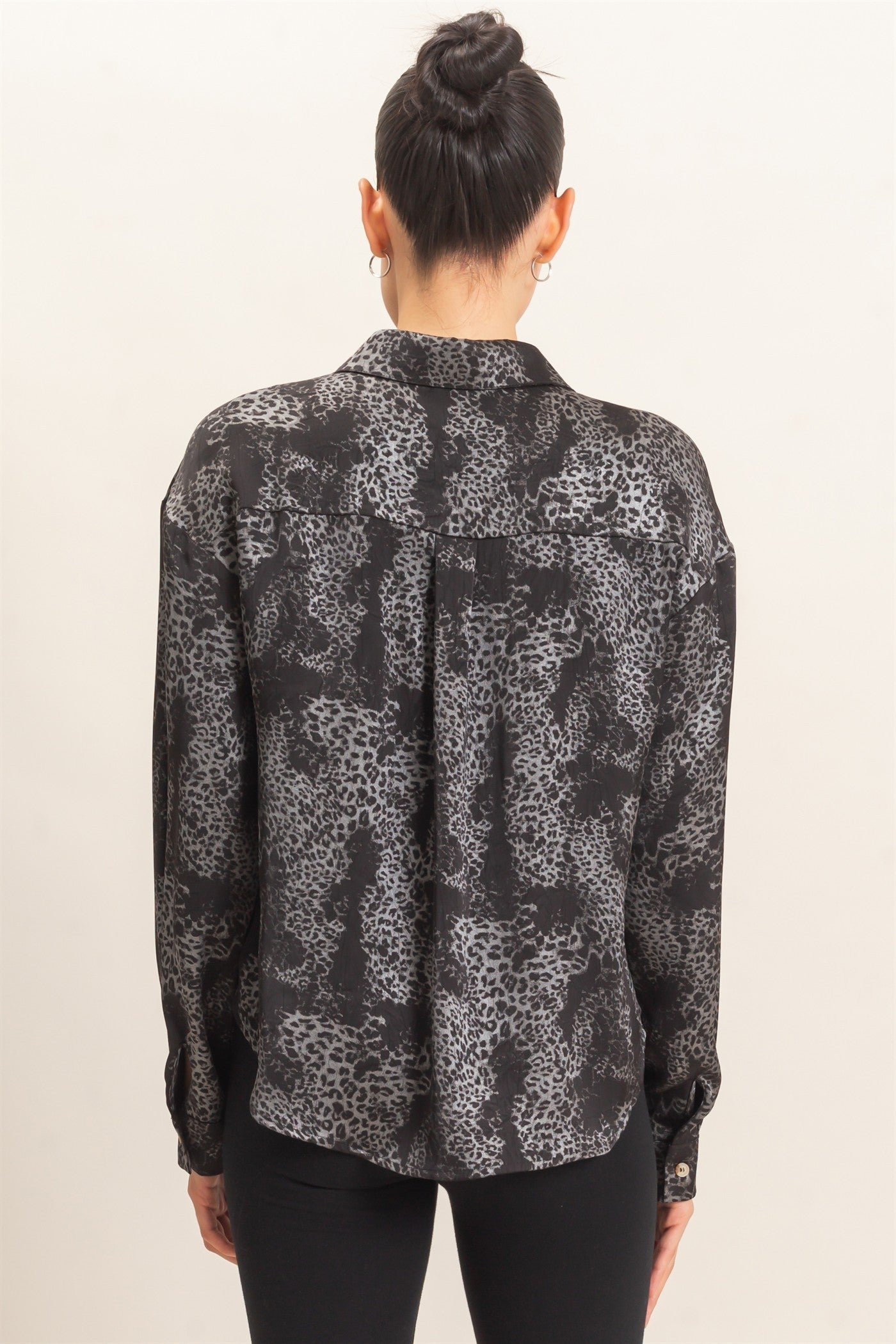 Leopard Satin Button-up Shirt