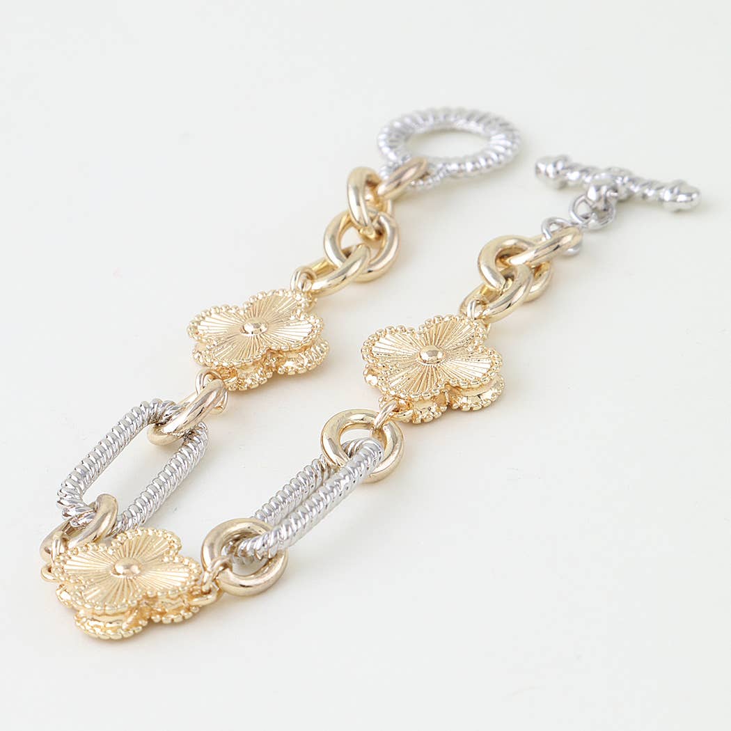 Cubic Zirconia Clover Twisted Chain Bracelet