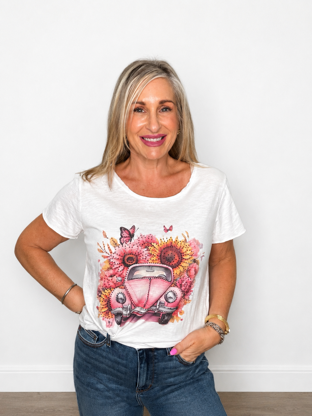 Floral Rhinestone Crewneck Tee Top