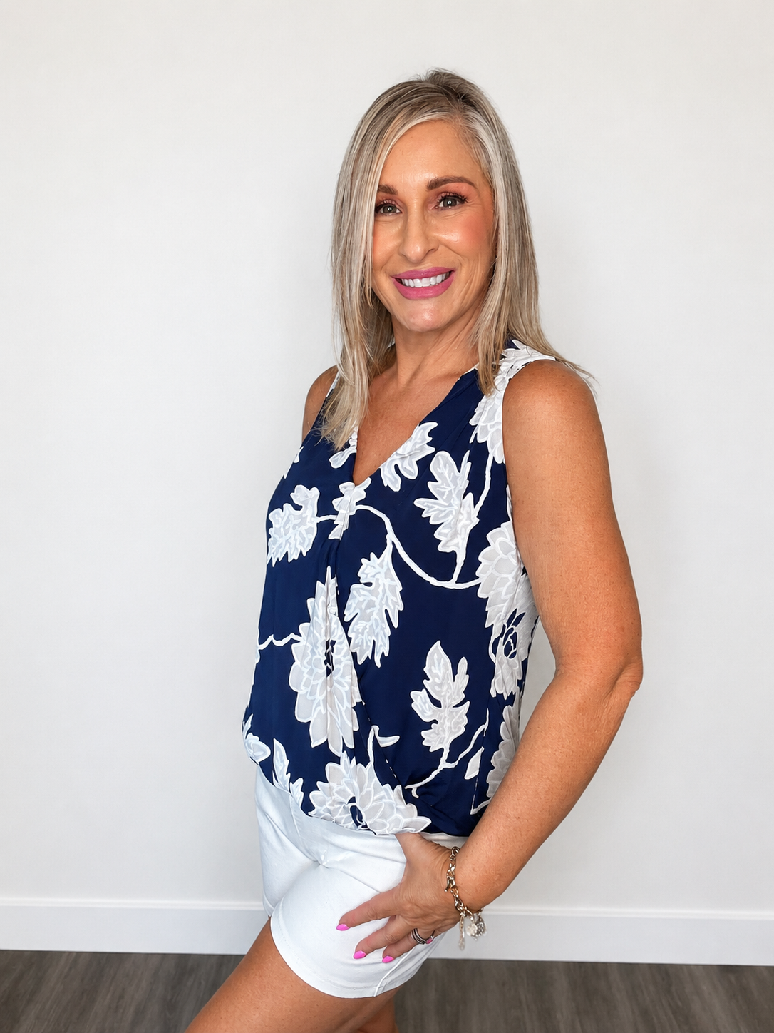 Textured Floral Criss Cross V-Neck Tank Top