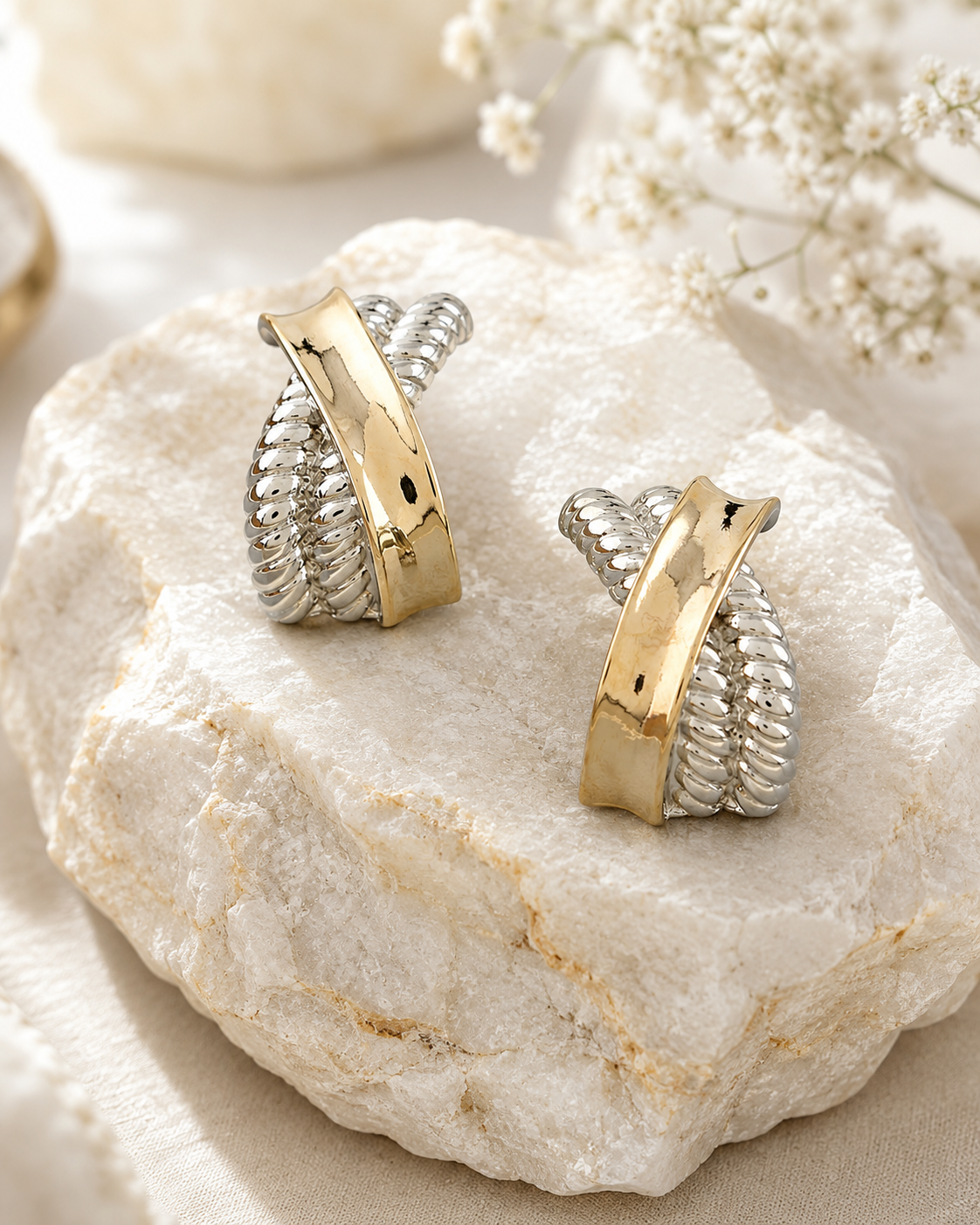 Two Toned Cubic Zirconia Twisted Earrings