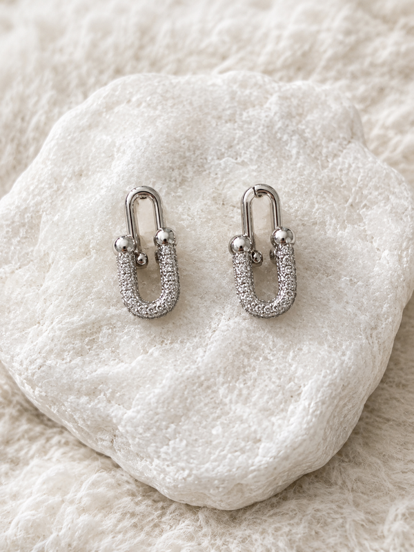 CZ Pavé Link Dangle Earrings