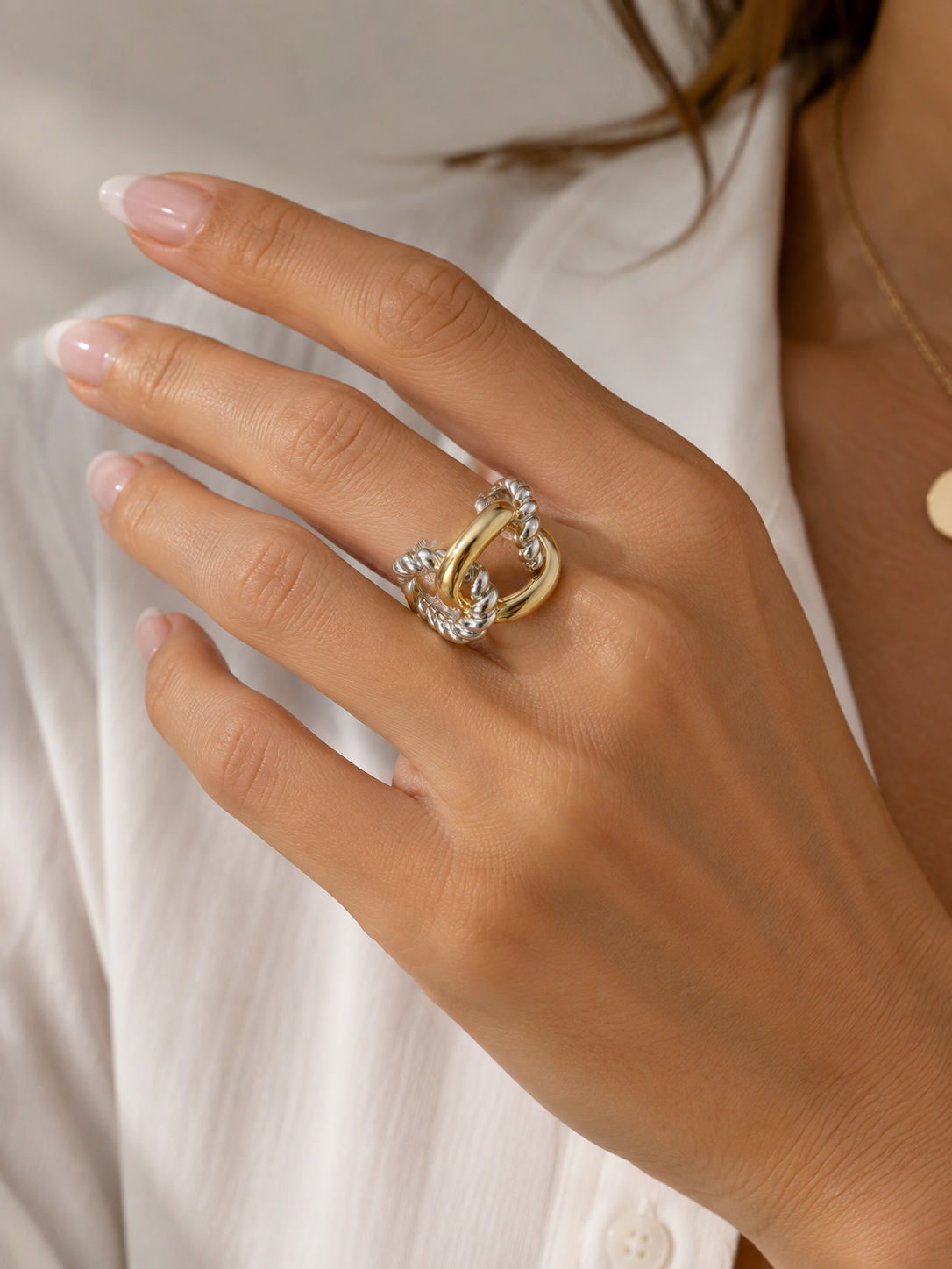 Two Tone Braided Twist Ring