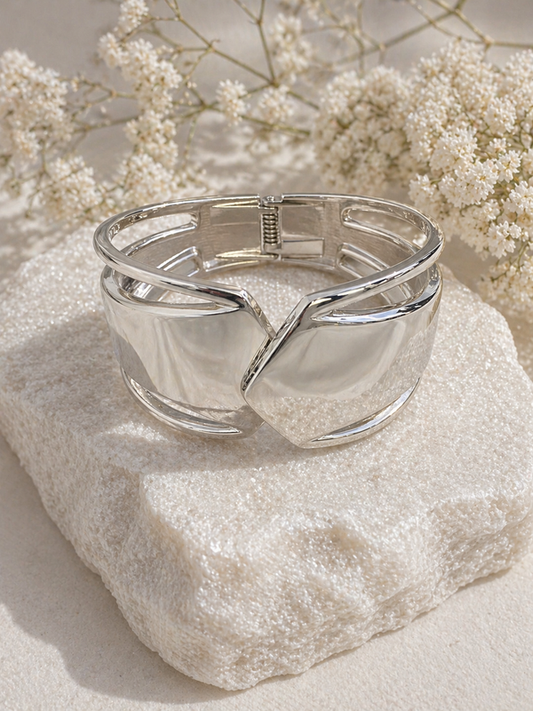 Silver Flat Hinged Cuff Bracelet